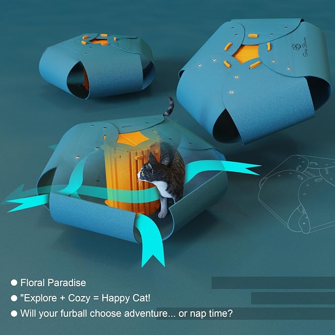 Cat Tunnel, Cat Cave for Indoor Cats Bed,Scratch Resistant Cat Toys for Medium Large Cats Hide and Seek Toy (Peacock Blue) - Image 2