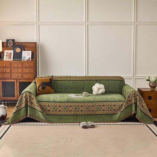 STACYPIK Vintage Floral Green Sofa Covers for Pets, Aesthetic Jacquard Couch Cover for 2 Cushion Couch Washable, Sectional Slipcover for Loveseat, L Shaped Couch Protector Blanket Living Room-71X118IN by STACYPIK