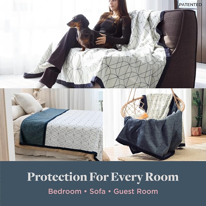 Waterproof Dog Blanket for Bed – 108x90 Inch King Size – Pet Hair Resistant Blanket for Small to Large Dogs – Washable, Leakproof, Reversible Bedspread for Bed Protection – Blue/White - Image 7