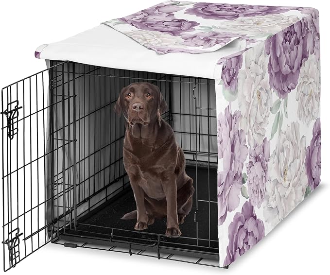 Sweet Jojo Designs 42in. Medium/Large Dog Crate Cover (Purple Boho Floral) for Girls Pet Cage, Kennel Covers (Shabby Chic Bohemian, Vintage Garden, Watercolor Flower, Nature, Elegant, Pastel Lavender) by SweetJojoDesigns