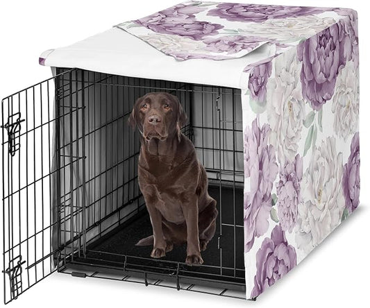 Sweet Jojo Designs 42in. Medium/Large Dog Crate Cover (Purple Boho Floral) for Girls Pet Cage, Kennel Covers (Shabby Chic Bohemian, Vintage Garden, Watercolor Flower, Nature, Elegant, Pastel Lavender) by SweetJojoDesigns