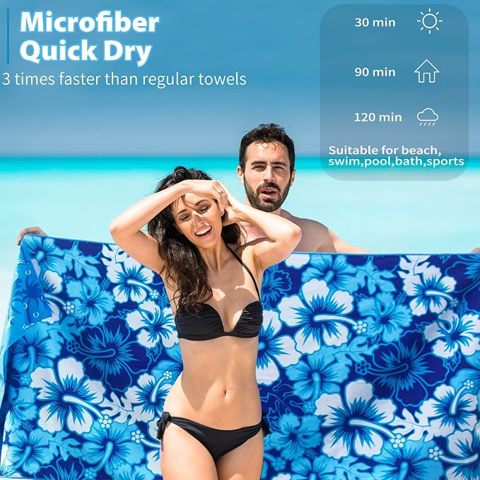 2 Pack Microfiber Thin Beach Towel Lightweight 71x32 Oversized Extra Large Sand Free Towels Quick Dry for Travel Pool Yoga Gym Sports Beach Accessories Vacation Essential Gift - Image 4