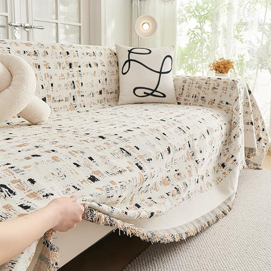 ROOMLIFE Couch Cover 3 Cushion Sofa, Washable Non Slip Furniture Sofa Protector Cover, Soft Chenille Sofa Slipcovers Sectional L Shape Dogs Couch Cover Throw Blanket with Tassels 71''X150'' by ROOMLIFE