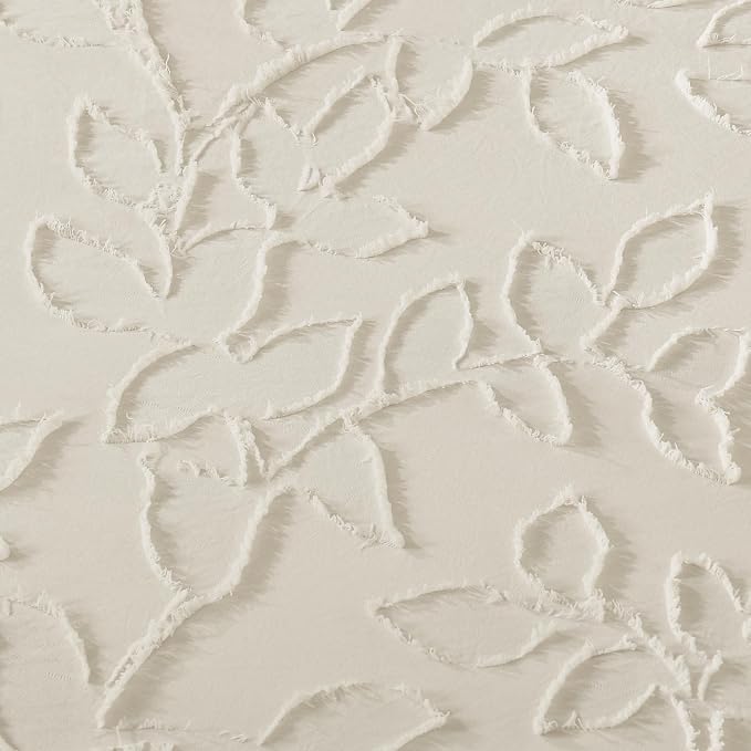 Litanika Super King Plus Comforter Set Beige, 3 Piece Boho Tufted Bedding, Fluffy Farmhouse Bed Set for All Season with 2 Leaf Pattern Pillowcases（128x120In） - Image 3
