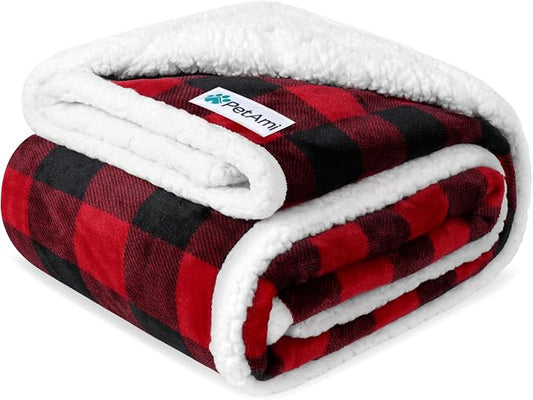 PetAmi Waterproof Dog Blanket for Couch, Extra Large 80x60, Pee Proof Sherpa Fleece Reversible Pet Throw, Furniture Protector for Bed Sofa Crate Kennel, Soft Washable Cover for Dog Cat, Plaid Red by PetAmi