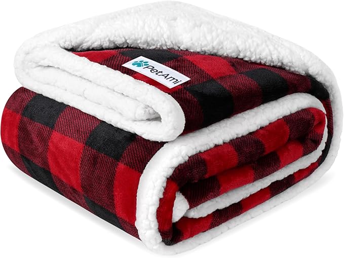 PetAmi Waterproof Dog Blanket for Couch, Pee Proof Fleece Reversible Pet Throw, Furniture Protector for Bed Sofa Kennel, Soft Washable Cover for Small Medium Dog Puppy Cat, 29x40 Plaid Red by PetAmi