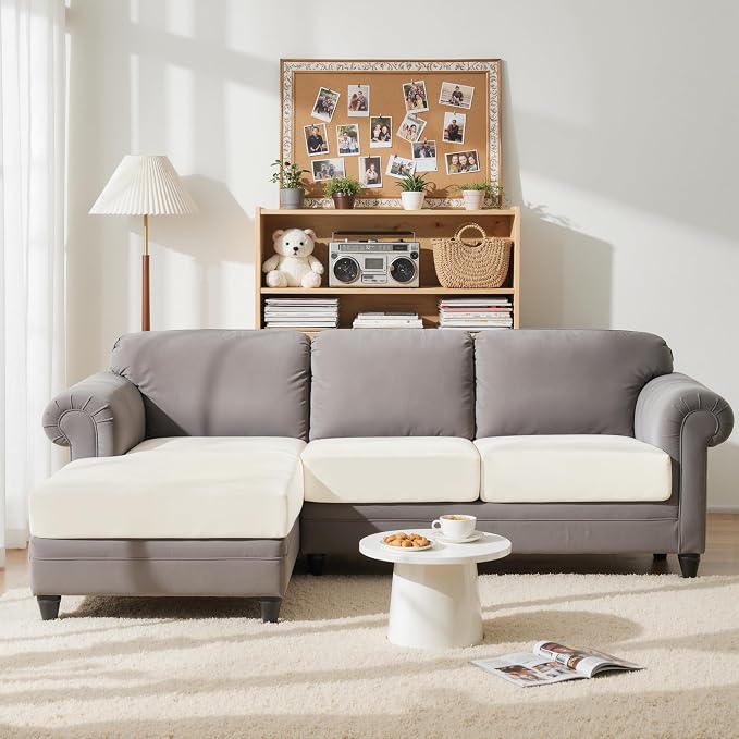 CHUN YI Velvet Couch Cushion Covers, 3 PC Water Resistant Sectional Couch Covers for L Shape Sofa, Individual Seat Cushion Protector for Pets (2 Seater + 1 Chaise, Ivory White) - Image 2