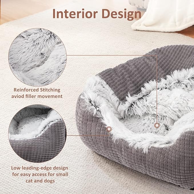 MIXJOY Dog Beds for Large Medium Small Dogs, Rectangle Cave Hooded Blanket Puppy Bed, Luxury Orthopedic Cat Beds for Indoor Cats, Warmth and Machine Washable (30 inches, Grey) - Image 3