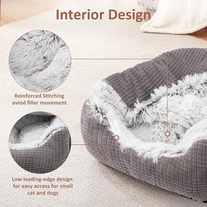 MIXJOY Dog Beds for Small Dogs, Rectangle Cave Hooded Blanket Puppy Bed, Luxury Orthopedic Cat Beds for Indoor Cats, Warmth and Machine Washable (20 inches, Grey) - Image 3