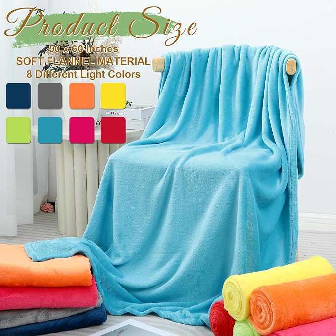 8 Pcs Flannel Fleece Throw Blanket Bulk 50 x 60 in Soft Fleece Throw Blankets Coral Bed Sofa Bulk Color Winter Warm Pet Blanket for Home Office Wedding Season Gift Homeless Donation (Bright Colors) - Image 2