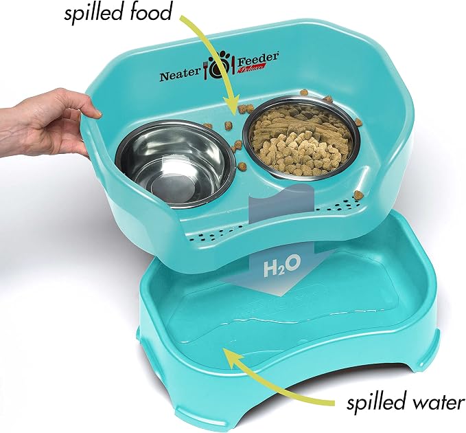 Neater Pet Brands Neater Feeder Deluxe Mess Proof Cat Bowls Elevated, Made in USA, No Spill Raised Bowls for Indoor Cats, Stainless Steel Food and Water Bowl Set, Pet Dish Feeding Station, Aquamarine - Image 3