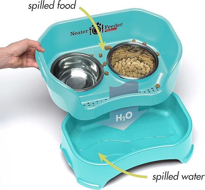 Neater Feeder Deluxe Mess-Proof Elevated Dog Bowls for Large Dogs (40+ lbs), 2 Height Adjustable (14.5” & 17.5”) No-Spill Raised Dog Bowl Stand, Stainless Steel Food Bowl Set, Made in USA, Aquamarine - Image 3
