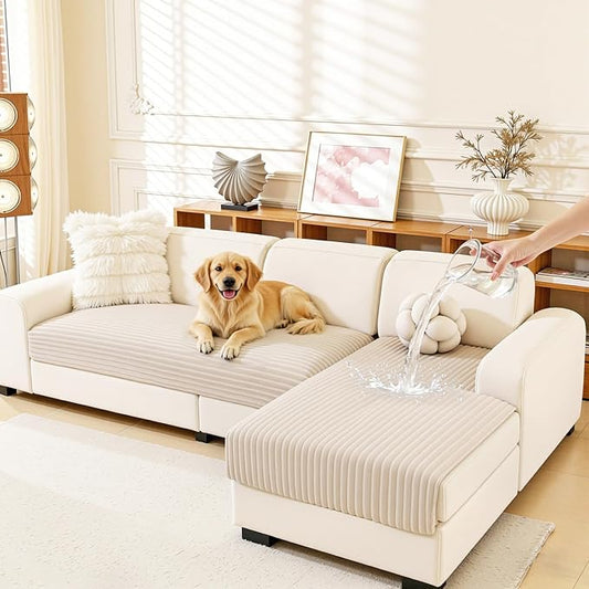 MEETSKY 100% Waterproof Sectional Couch Covers, 2 Pieces Washabl Non Slip Sofa Cover for 3 Cushion Couch, Pet Couch Cover for L Shape, Furniture Protector for Dogs, Khaki,XX-Large, 35"x70.9"+35"x70.9" by MEETSKY