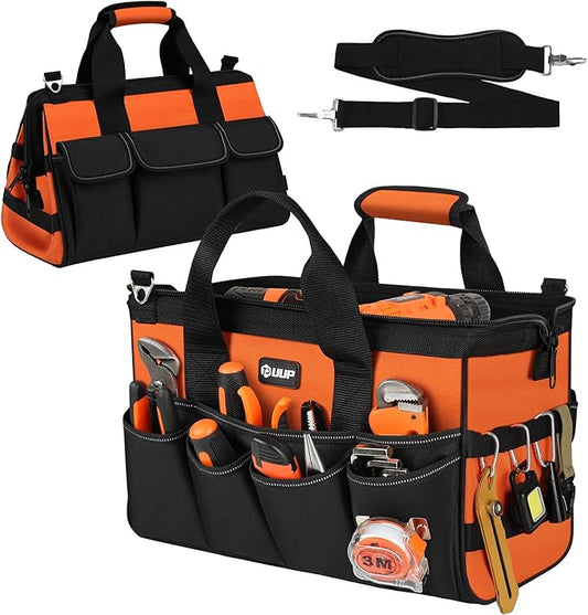 UUP 15" Heavy Duty Tool Bag, 16-Pocket Tool Box Organizer Orange | 16 Pockets & MOLLE. Detachable Strap & Handle. Non-slip Base, Metal Buckle. 30lb Holds Tools on Truck, Garage, Men Gift. by UUP