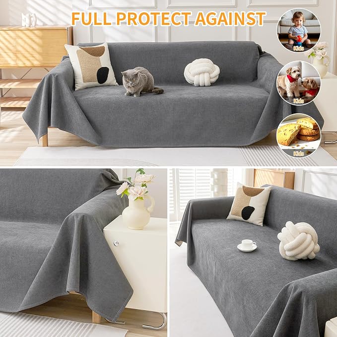 Deep Dream Cat-Scratch Resistant Couch Cover, Waterproof Sofa Cover for 3 Cushion Couch Washable, Pet Friendly Couch Protectors Anti Slip Thickened Sofa Slipcovers for Dogs Pets, 91" x 150", Dark Grey - Image 5