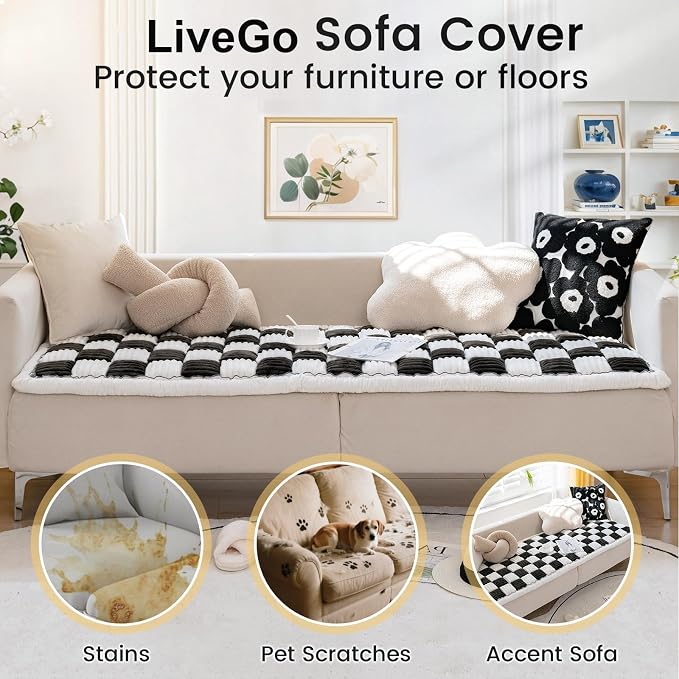 LiveGo Couch Cover for Dogs Washable, Sofa Cover Protector, Couch Covers for 3 Cushion Couch Sofa Pet Friendly, Soft, Non Slip (Black, 70x150 cm / 27.6x59.06 in) - Image 4