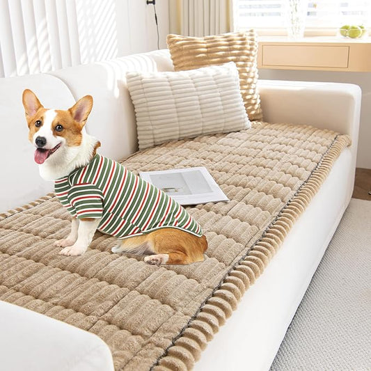 VClife Dogs Couch Cover, Non Slip Sofa Cover Washable, Brown, 23.6" X 51" | Soft Fuzzy Couch Cover for 2 Cushion Couch Sofa Pet Friendly, Scratch Resistant Thick Furniture Protector for Sectional Sofa by VCLIFE