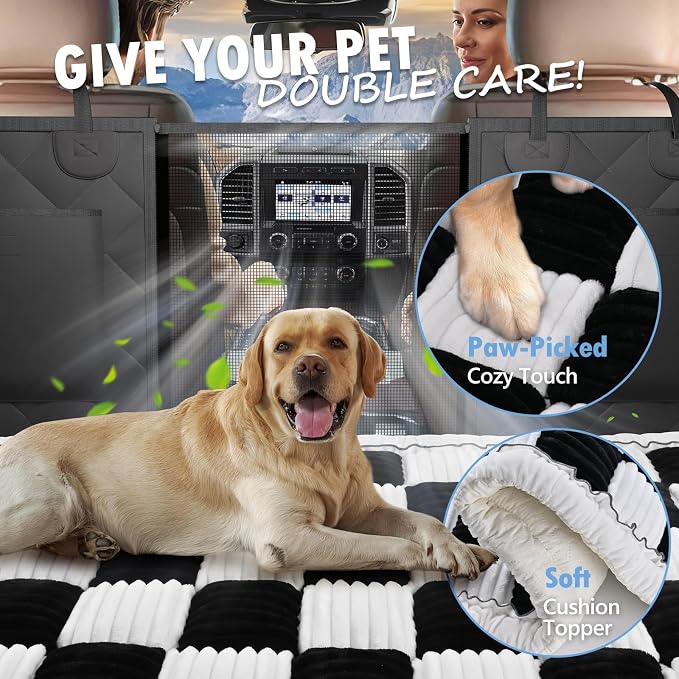 Dog Bed for Car Back Seat, Non-Slip Backseat Pet Mat XL, 59”X27.5” | Soft Blanket for Travel, Plaid Flannel, Quilted PP Cotton Filling, Non-Slip Backing, Machine Washable, Fit Backseat Extenders - Image 3