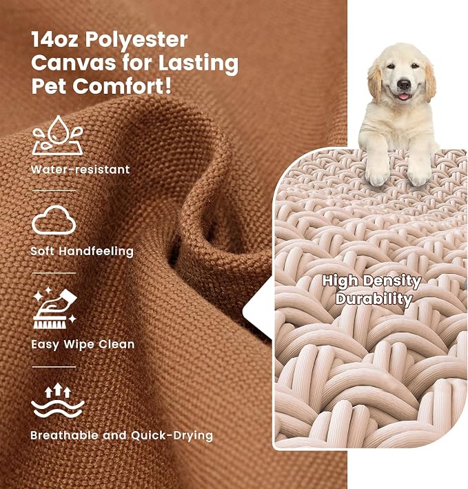 Miguel Durable Canvas Dog Bed for Large Medium Pet Outdoor Dogs Pad 14 Ounce Canvas Dog Pillow Waterproof with Removable Washable Cover,40 x 30 inch,40 x 30 inch, Caramel - Image 3