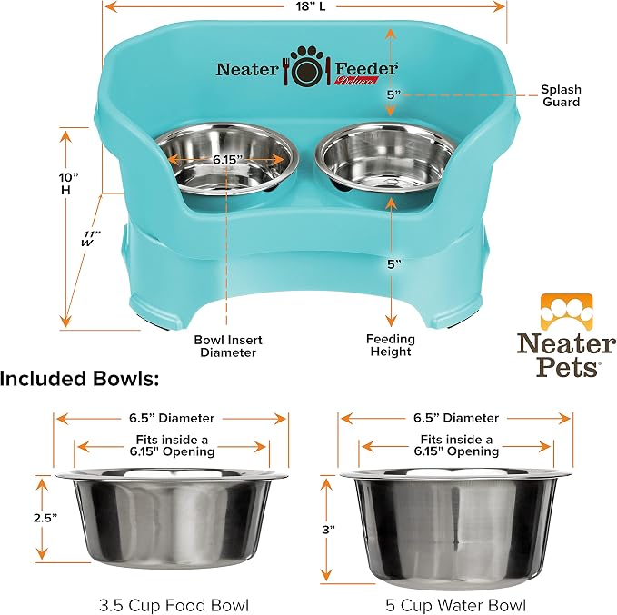 Neater Pet Brands Neater Feeder Deluxe Mess Proof Dog Bowls Elevated for Medium Dogs 19-40 lbs, Made in USA, No Spill Raised Dog Food Bowl Stand Feeding Station, Food and Water Bowl Set, Aquamarine - Image 8