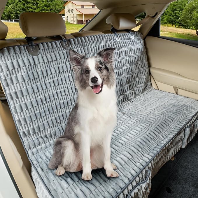 Dog Car Seat Cover, Soft Plush Waterproof Back Seat Protector,Grey | Non-Slip Backing, Full Bench Coverage, Hair, Dirt & Scratch Defense, Machine Washable, Fits Cars, SUVs & Trucks by YOVEEKLE