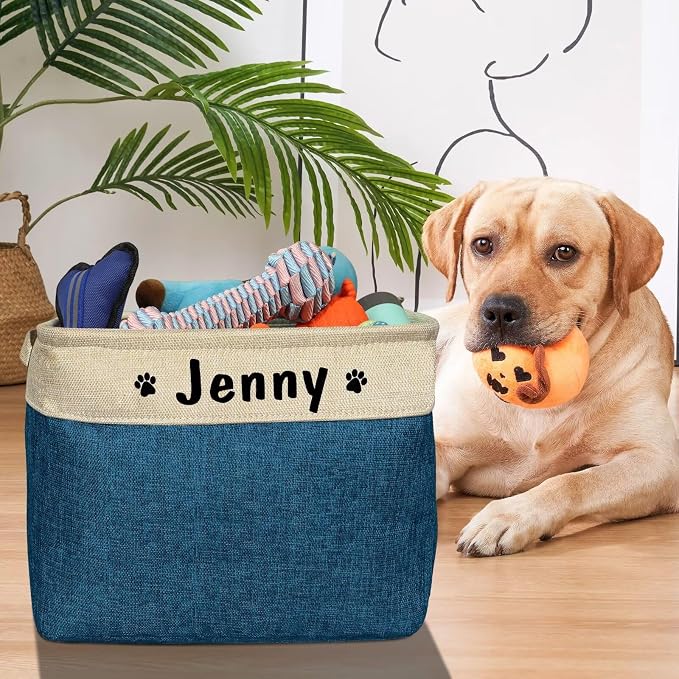 PET ARTIST Collapsible Dog Toy Storage Basket Bin with Personalized Pet's Name - Rectangular Storage Box Chest Organizer for Toys, Clothing, Apparel & Accessories - Image 2