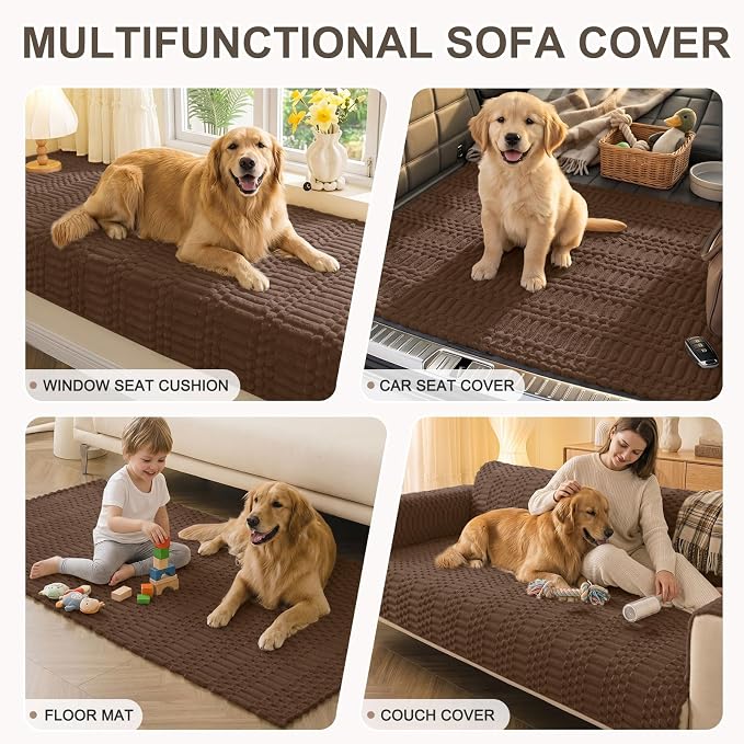 Smiry Waterproof Couch Covers for Dogs Washable, Non Slip Pet Sofa Cover | Plush Scratch Resistant Flannel Furniture Protector for Dogs, Chocolate, 36" x 88" - Image 10