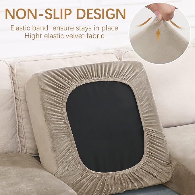 hyha Velvet Couch Cushion Covers, Sofa Covers for 3 Cushion Couch Washable | Soft Plush Sofa Slipcover, Elastic Bottom, Non-Slip Wear Resistant Furniture Protector, Ideal For Pets & Kids, 3 Pcs - Image 2