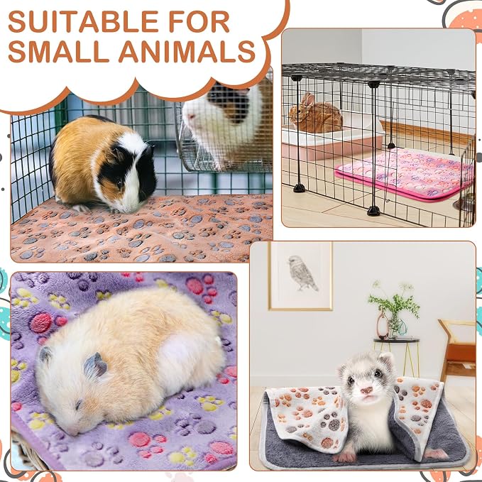 Tudomro 8 Pcs Absorbent Guinea Pig Blankets Washable Small Animal Fleece Bedding Cage Liners Reusable Pet Sleep Mat Pad Cover for Ferret Chinchilla Furniture Protection(Paw,14 x 28 Inch) - Image 4