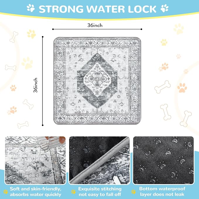 Lahome Super Absorbent Washable Pee Pads for Dogs - Secure Floor Protection - Non-Slip, Leakproof Reusable Pads for Training, Crates & Playpens (2 Pack, 36"x36", Gray) - Image 5