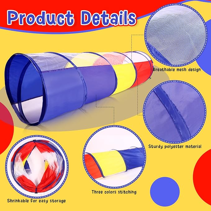 Simgoing 4 Pcs Multicolored Play Tunnel for Kids Crawl and Explore Tent 6ft Pop up Baby Crawl Play Tunnel with See Through Mesh Sides for Toddler Indoor Outdoor Crawling Game - Image 3