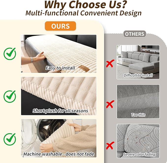 Couch Covers for Dogs, Velvet Dog Couch Cover, Pet Couchs Covers for 3-4 Seater, Couchs Protector for Dogs, Sofa Cover for Pets Washable(1PC, Beige White, 27.6"×94.5", 3-4 Seater) - Image 3