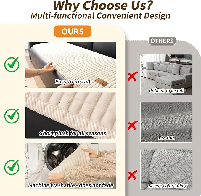 Couch Covers for Dogs, Velvet Dog Couch Cover, Pet Couchs Covers for 3-Seater, Couchs Protector for Dogs, Sofa Cover for Pets Washable(1PC, Beige White, 27.6"×82.7", 3-Seater) - Image 3