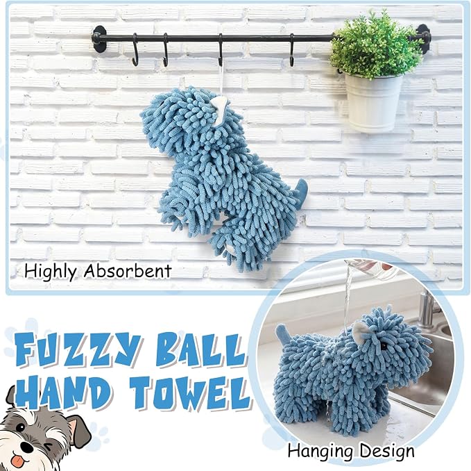 Tegeme 1 Pcs Chenille Dog Hand Towel Fuzzy Towel Absorbent Microfiber Soft for Bathroom Kitchen Washstand (Blue,Standing Dog) - Image 6