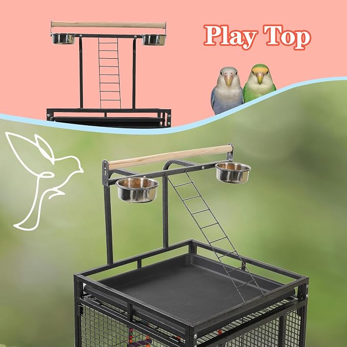 Large Bird Cages for Parrots,Bird Flight Cage for Parakeets,Cockatiel Cage for Birds,Large Parakeet Cage with Stand,Parrot Cages Cover,Seed Catcher,Toys,Feeders,Trays for Conure Canary Lovebird Budgie - Image 6