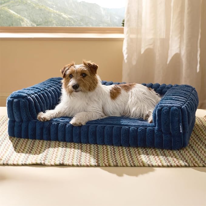 Bedsure ComfyFleece™ Orthopedic Dog Bed for Medium Dogs, Waterproof Memory Foam Medium Pet Beds with Sides, Non-Slip Bottom and Egg-Crate Foam Dog Couch Sofa with Washable Corduroy Cover, Blue by Unknown