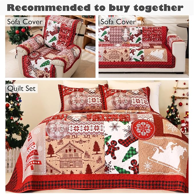 Cmfshape Christmas Skidproof Sofa Cover-Festival Sofa Slipcover with Elastic Straps-Easy Fit Slip Cover-Patchwork Washable Furniture Protector for Pets and Kids(Recliner,Red) - Image 6