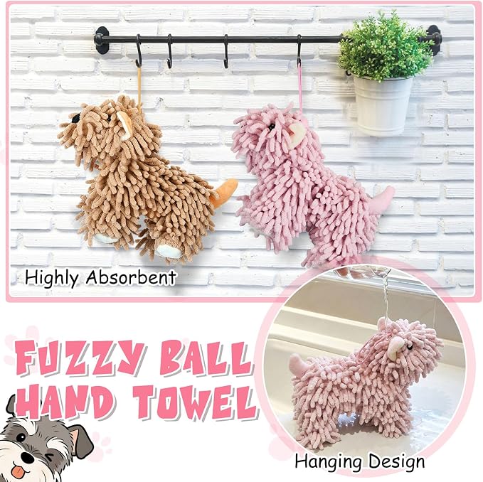 Tegeme 2 Pcs Chenille Dog Hand Towel Fuzzy Towel Absorbent Microfiber Soft for Bathroom Kitchen Washstand (Pink Brown,Standing Dog) - Image 5