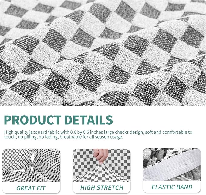 YEMYHOM Latest Checkered 3 Pieces Couch Covers for 2 Cushion Couch High Stretch Thickened Love Seat Sofa Cover for Dogs Pets Elastic Loveseat Protector (Black and White Checkered), 55"-69"(2 CUSHIONS) - Image 4