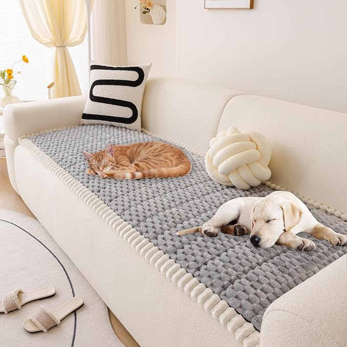 HANDONTIME Pet Couch Cover Fuzzy Sofa Covers for Pets, Couch Covers for Dogs, Washable Dog Sofa Cover Protector, Jacquard Fuzzy Non Slip Cushion Slipcover Pet Friendly (Grey, 27.6" x 59.1") by HANDONTIME