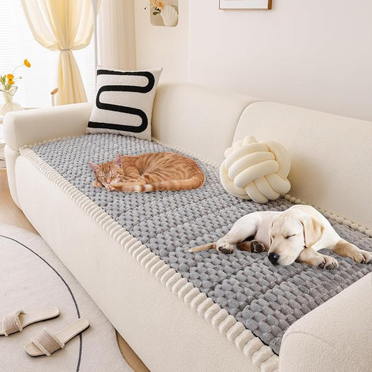 HANDONTIME Pet Couch Cover Fuzzy Sofa Covers for Pets, Couch Covers for Dogs, Washable Dog Sofa Cover Protector, Jacquard Fuzzy Non Slip Cushion Slipcover Pet Friendly (Grey, 27.6" x 59.1") by HANDONTIME