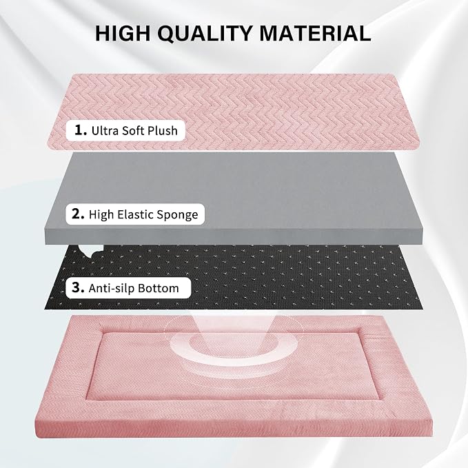 Dog Bed for Crate, Small Dog Crate Beds, Washable Pet Bed Mat Kennel Pad | 30" Medium Pet Beds Mat W/ Soft Wavy Plush Comfortable Anti-Slip Sleeping Mattress for Dogs & Cats,Pink - Image 3