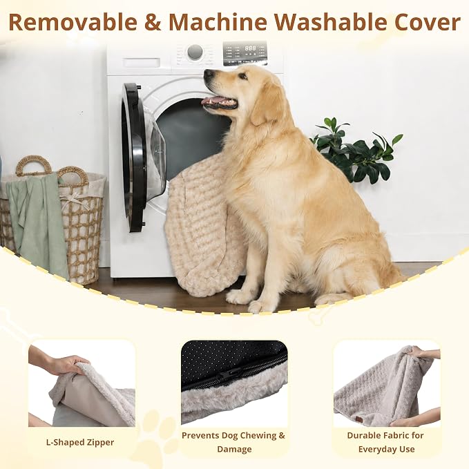 EGOHOME Extra Large Dog Bed, Shredded Memory Foam, Washable, Non-Slip | Balanced Support Foam, CertiPUR-US, Removable Washable Cover, Rose Velvet, Dog Crate Bed & Kennel Pad, 47 x 29 Inch, Beige - Image 5