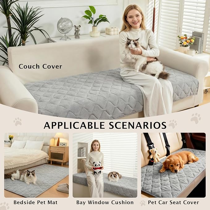 PuTian Waterproof Couch Cover for Dogs, Slip Straps, 36"X75", Light Gray | Washable Sofa Cover，Pet Friendly Couch Protector & Dog Mat, Waterproof Furniture Guard for Sofas, Loveseats & Sectionals - Image 6