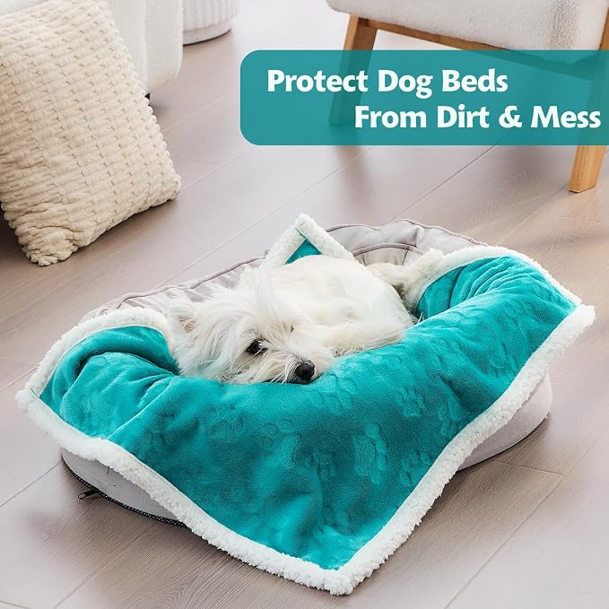 Qeils Pet Blankets for Cats - Waterproof Cat Blanket Washable - Sherpa Fleece Puppy Blanket, Soft Plush Reversible Throw Protector for Bed Couch Car Sofa, 30"X40", Teal - Image 6