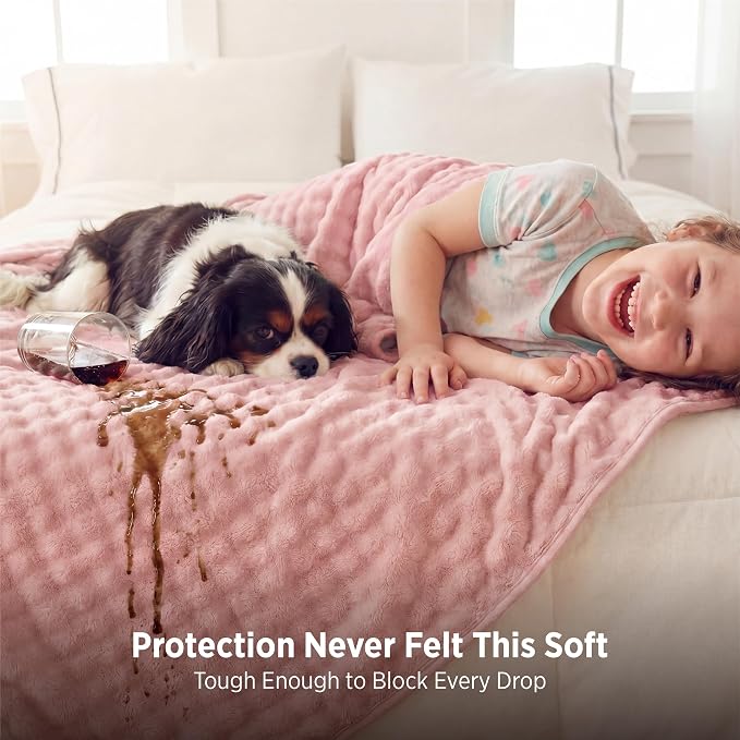 Bedsure Bubble Waterproof Blanket for Couch - Soft Fleece Reversible Dog Blankets for Small Dogs, Waterproof Couch Sofa Cover Bed Protector, Pink/Beige, Throw 50x60 inches - Image 7