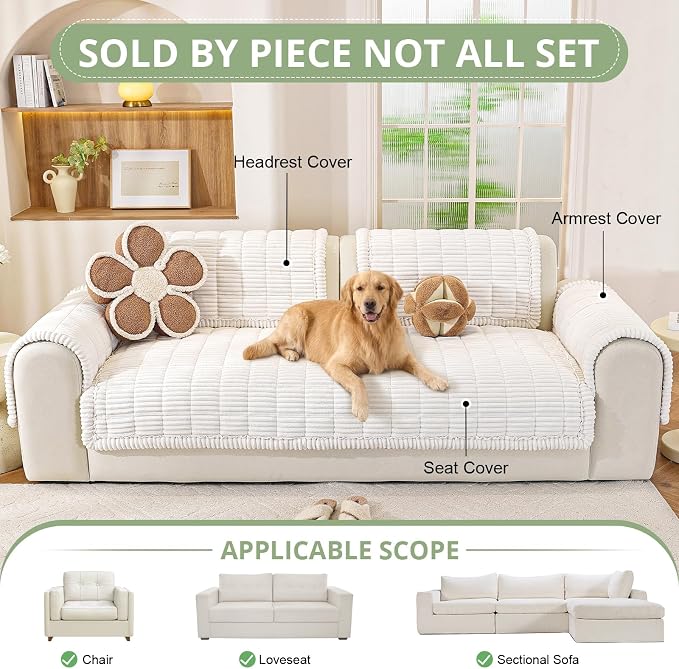 OstepDecor Couch Cover for Dogs, Washable Non Slip Sofa Cover for Pets, Soft Couch Covers for Sofa, Loveseat and Sectional, Furniture Protector Against Pet Hair & Scratches (35.4" x 82.7", White) - Image 4