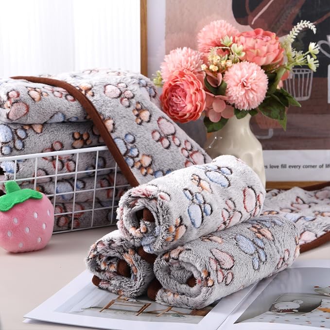 Chumia 1 Pcs Dog Blankets Soft Fluffy Fleece Washable Puppy Sleep Blankets Small Mat for Pets Throw Warm Bed Mat for Dog Puppy Cat (Black,Paw) - Image 4