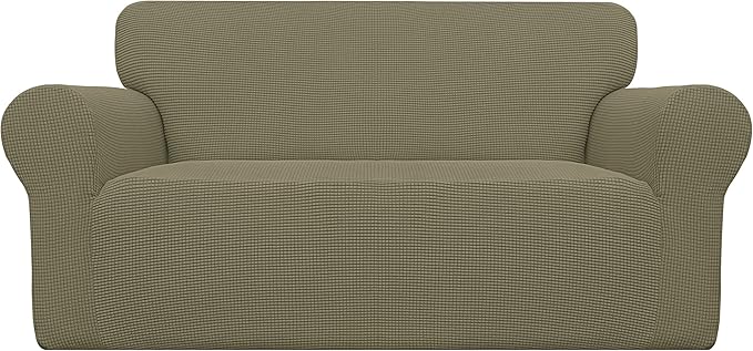 Easy-Going Stretch Oversized Loveseat Couch Covers Washable Khaki | 1-Piece Large Loveseat Cover for 2 Cushion Couch Furniture Protector RV Sofa Slipcover Soft with Bottom for Kids Pets by Easy-Going