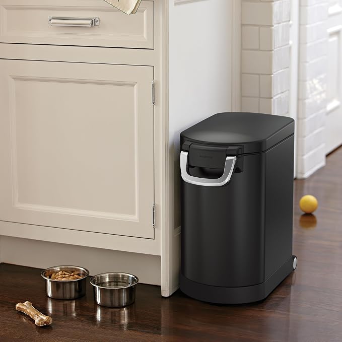 simplehuman 25 Liter, 27 lb / 12.2 kg Medium Pet Food Storage Container for Dog Food, Cat Food, and Bird Feed, Alloy Steel, Matte Black - Image 3